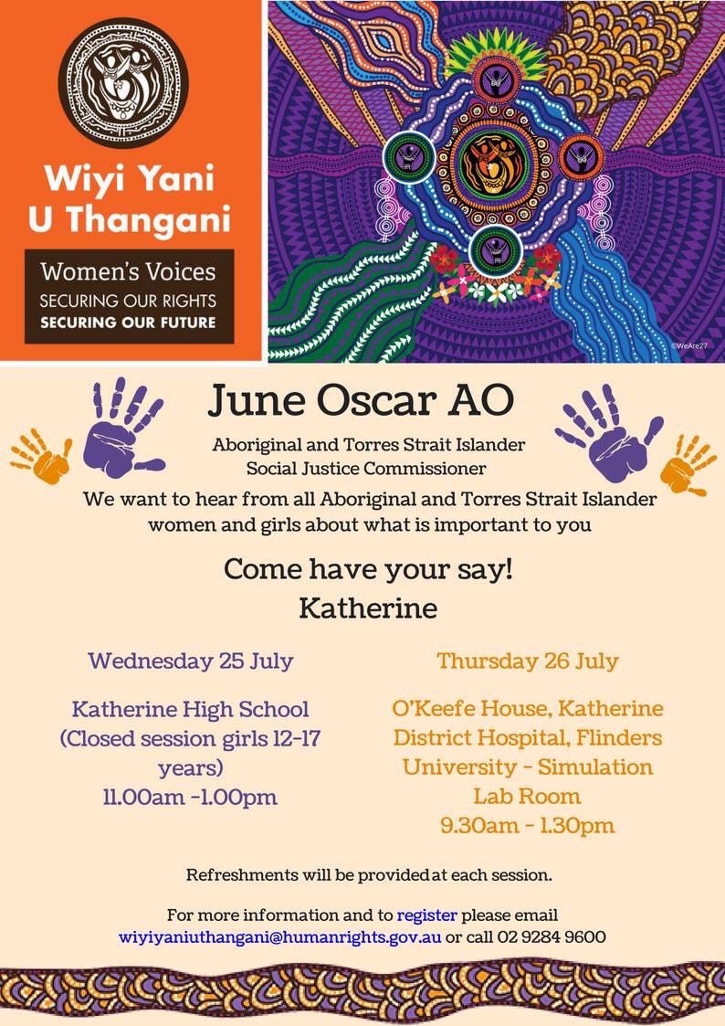 June_Oscar's tweet photo. The Wiyi Yani U Thangani #WomensVoices project team is heading to the Top End - #Borroloola, #Katherine, #Darwin and the #TiwiIslands This is the first project of its kind for First Nations women &amp; girls in more than 30 years. Please come along because our voices must be heard! https://t.co/NUTonzaAHr