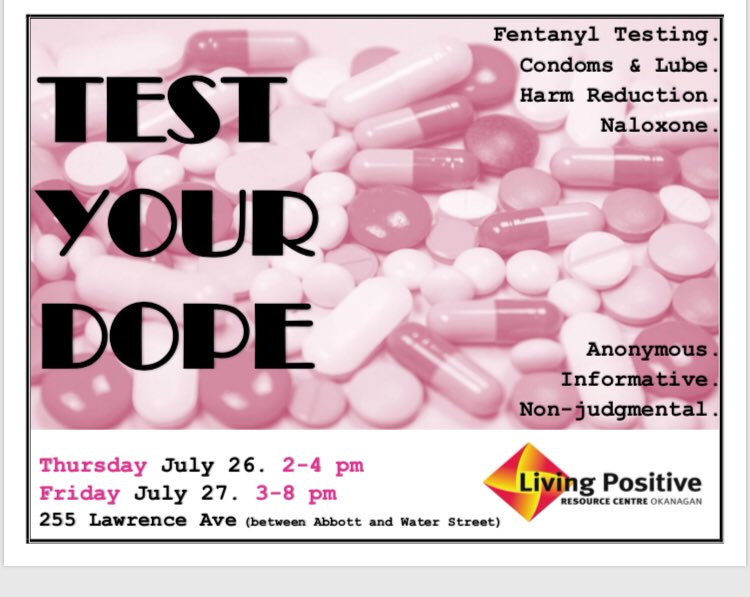 LPRCKelowna's tweet photo. #drugtesting available at #LPRC #fentanyl #condoms #harmreduction #testyourdope #fentanyltesting #kelowna July 26&27th #educateyourself @centerofgravity #COG2018 #COGFEST #naloxone #partysafe https://t.co/68sozK3nxV