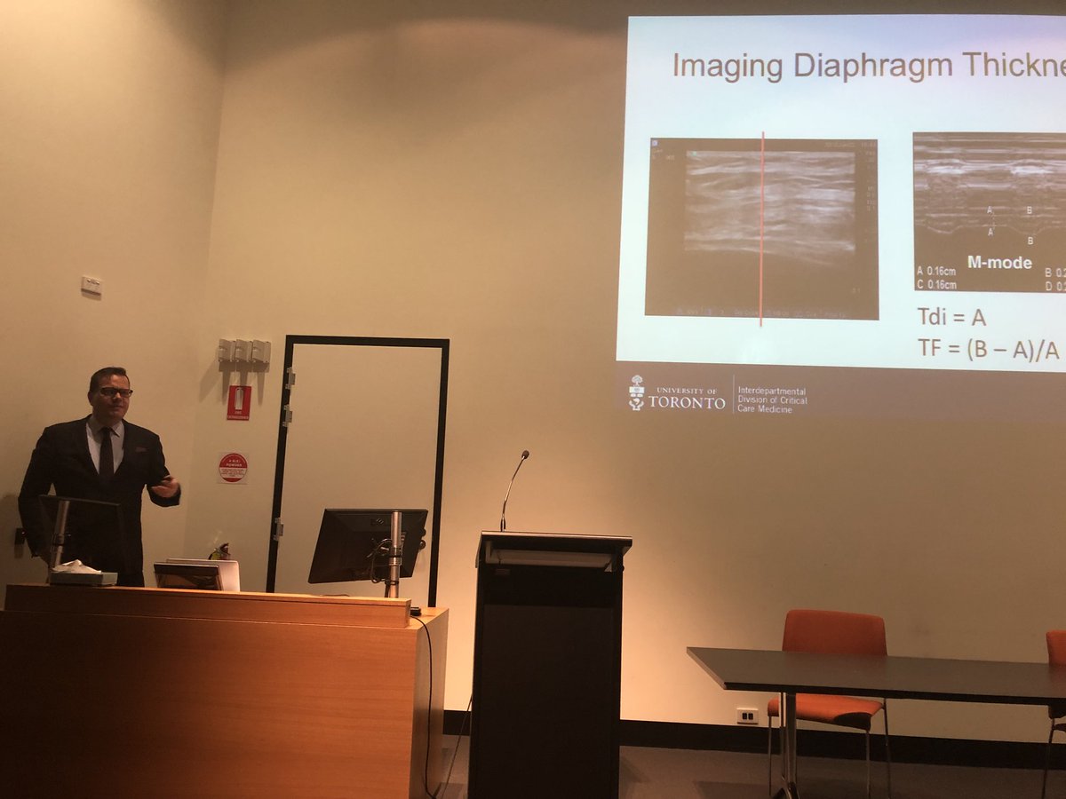 chodgsonANZICRC's tweet photo. Prof Niall Ferguson at the Alfred ICU Symposium teaching physios about measuring diaphragm thickness #AAMVC2018 @georgentou1 @selina_parry @HainesKimberley @PoundGemma @tomrollinsonPT https://t.co/sh5BDSyT8a