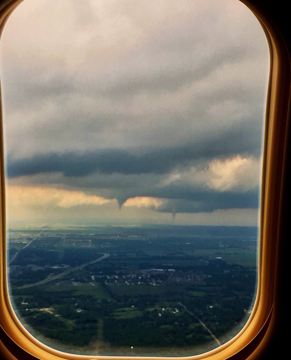 dctrail's tweet photo. Tornadoes that hit Bondurant around 3PM as viewed from my plane as we landed in DSM #iawx @KCCIWeather @NWSDesMoines @WHOWeather @WHORadio https://t.co/y6rta0iI1E