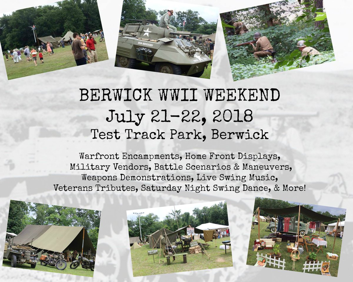 DesmondDoss's tweet photo. Don't miss! Berwick WWII Weekend July 21-22, 2018
Hear Corporal Charles Knapp, Special Consultant to the Producers of #HacksawRidge, talk about Desmond Doss at the Main Stage at 12:30pm both days. See Desmond's Medal of Honor. Photo ops. #WWII #StuartTanks https://t.co/3lljILve8F https://t.co/lt6ev8S74n