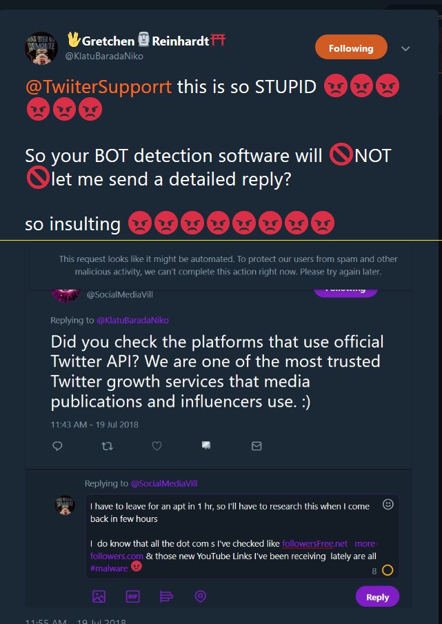 KlatuBaradaNiko's tweet photo. . @SocialMediaVill I consider myself a #FactChecker and #OpenMinded. I used to F4F #SocialMediaVill, until their #BotReply took over and #BlockedMe ๐ฑ
Shocking for #SocialMedia company on Twitter
.@6BillionPeople .@MichaelAarnold .@piercearrow33 https://t.co/RZdoocEK1F