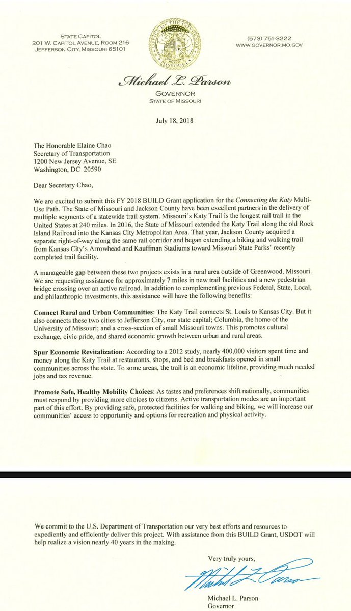 gregrazer's tweet photo. I’m happy to work in a bipartisan fashion with @GovParsonMO to help our region. Proud to have helped @JacksonCo_Rail secure the Governor’s support of this project. #ConnectingtheKaty #moleg https://t.co/QVE9WmHRbb