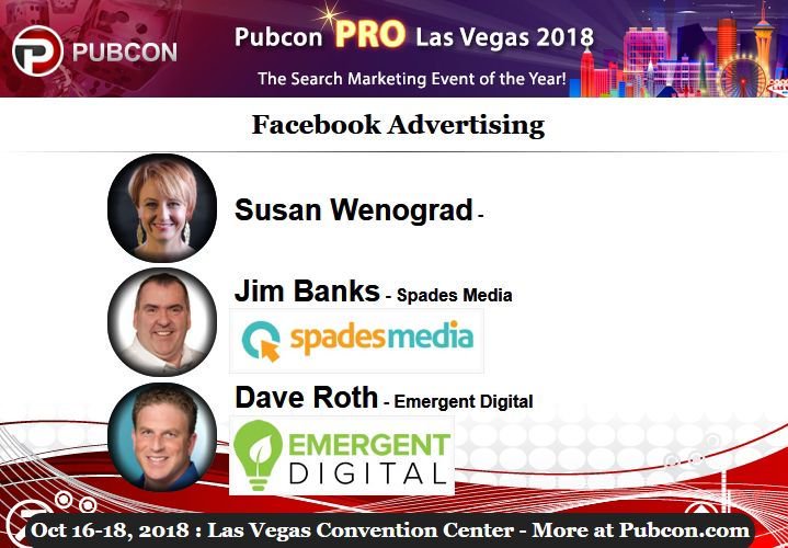 Pubcon's tweet photo. Learn expert-level Facebook Advertising strategies from @SusanEDub, @jimbanks and @daverothsays at Pubcon Pro Las Vegas. Learn more about this session here -> https://t.co/YhxgBBoA8k 

#Facebook #Conference #LasVegas https://t.co/neZ7UuJzqo