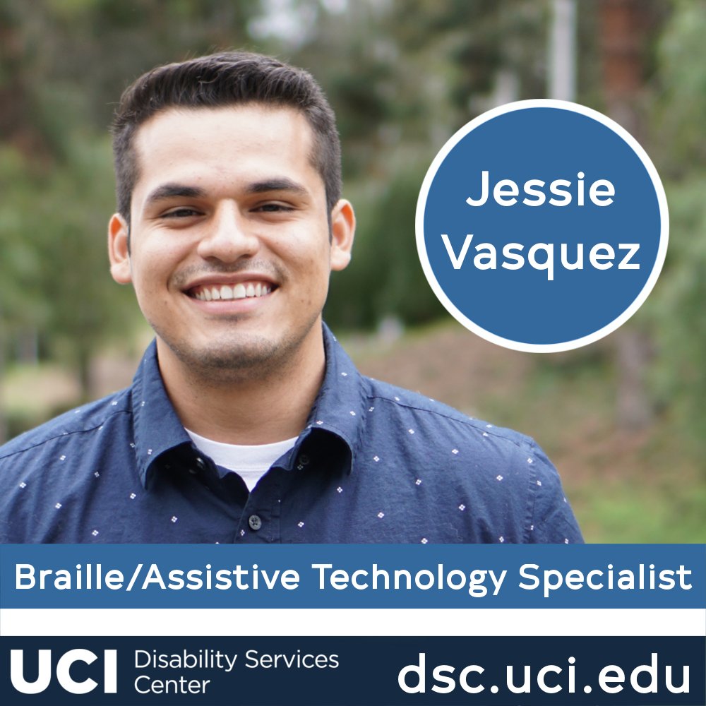 dscuci's tweet photo. Meet Jessie, one of DSC’s Braille/Assistive Technology Specialist!
To learn more about him, visit the link below:
https://t.co/evkRIXNDyH

#StaffSpotlight #ZotAbility #UCIDSC #UCIrvine #DisabilityAwareness #UCIPride https://t.co/4EOB7TV54a