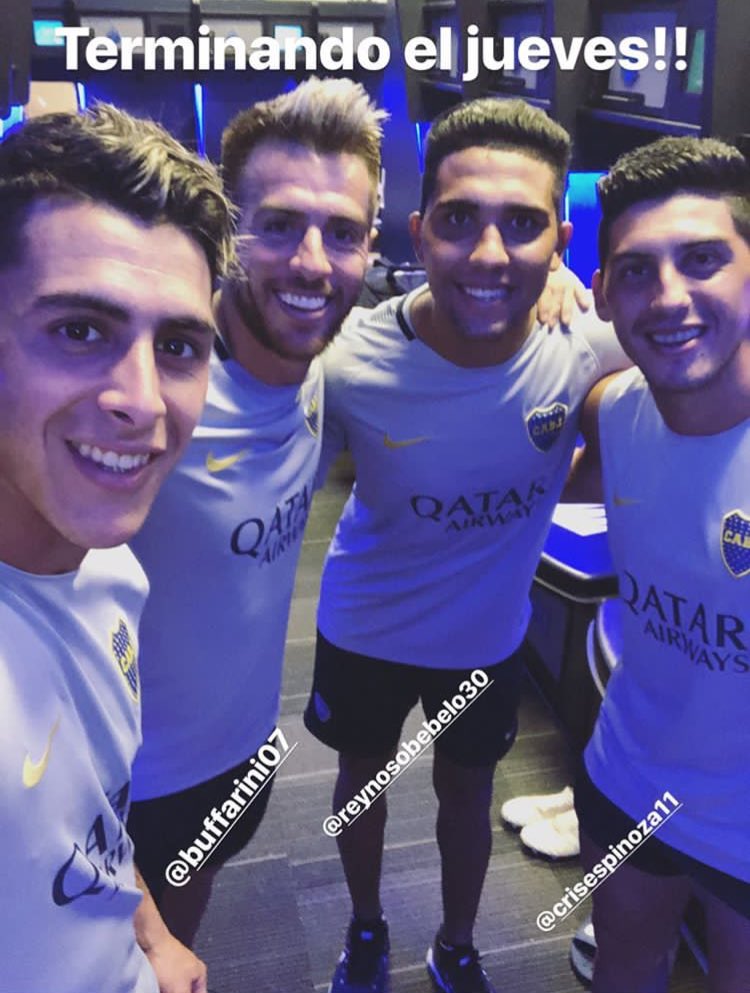 PlanetaBoca's tweet photo. .⁦@96Kichan⁩, ⁦@jabuffarini⁩, Bebelo y ⁦@CriisEspinoza7⁩ tras el entrenamiento 💪🏻 https://t.co/PDzM6dGNlF