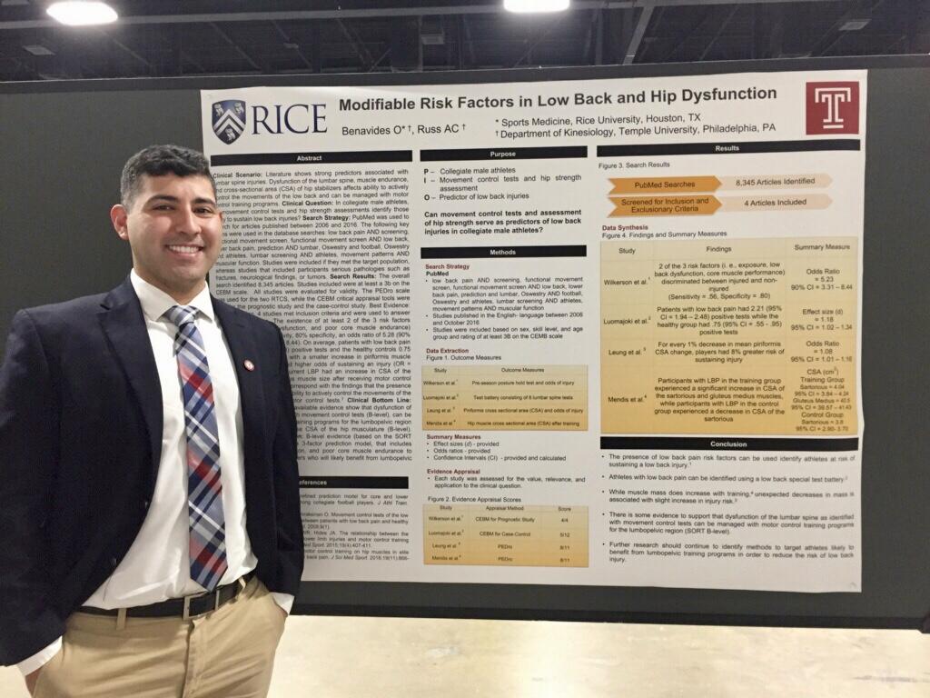 TempleATP's tweet photo. #templeDAT student and @RiceUniversity #athletictrainer Obie Benavides presenting at #SWATA2018 . #lowbackpain #hipdysfunction #cat https://t.co/17fsMuksni