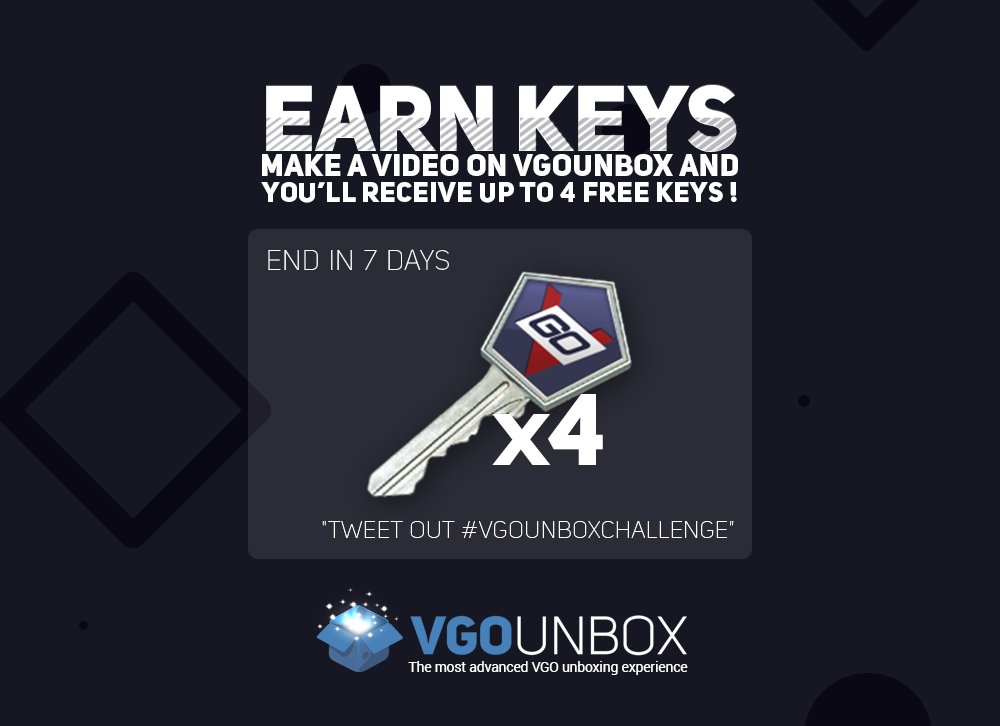 ItemUnbox's tweet photo. VGOUnbox Video Challenge!
Rules:
- Make a QUALITY video and upload it to Youtube of you unboxing cases on https://t.co/GIlJZok5f8
- Tag us in the tweet, including the video link, by using #VGOUnboxChallenge
- Everyone can earn up to 4 keys!
Ends in 7 days, good luck! https://t.co/mmBmMq7qua