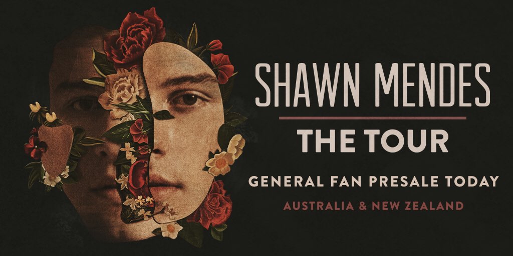 ShawnAccess's tweet photo. Australia &amp; New Zealand General fan presales for #ShawnMendesTheTour start today at 5pm local time https://t.co/kydnQesN8d https://t.co/73QYaVD1Kq
