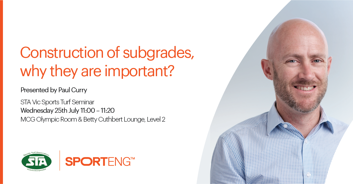 SPORTENG_'s tweet photo. Identifying what's going on beneath the surface of your Fields of Play is key. Learn about the importance of subgrades at this year's @SportsTurfVIC Seminar from our own Paul Curry, as he takes you through lessons learnt from recent case studies #sporteng #fieldofplay #subgrades https://t.co/xRIMNbczxq