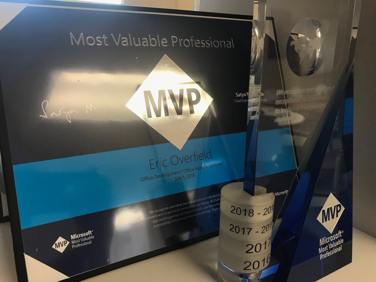 EricOverfield's tweet image. 2018-2019 MVP stack. Thanks #MVPBuzz, first year as dual #officedeveloper and new Office apps and services Mvp.