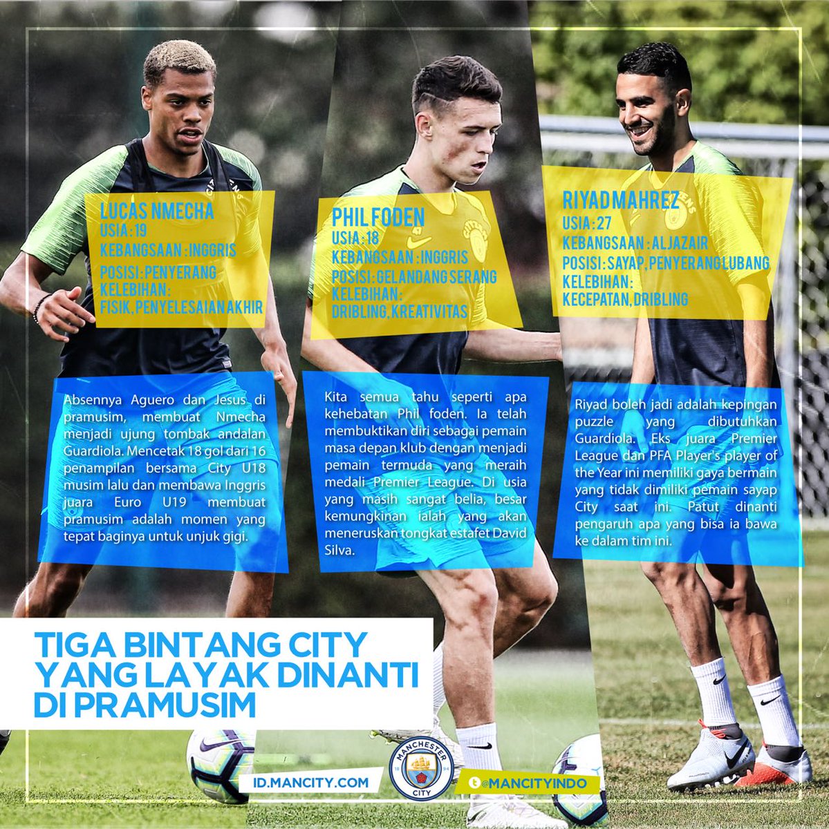 mancityIndo's tweet photo. Tiga pemain yg layak dinanti penampilannya saat laga persahabatan kontra Dortmund besok 👀

#dukungcityvbvb
#MCFCIndo https://t.co/yoMasItKpQ