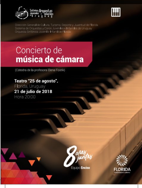 JuvenilFlorida's tweet photo. Concierto de Música de Cámara. Teatro 25 de agosto, Florida, Uruguay. Niños y Jóvenes del Sistema Nacional de Orquestas de Uruguay. Sábado 21, 20 hs. Entrada Libre. https://t.co/yJQElVSgwU