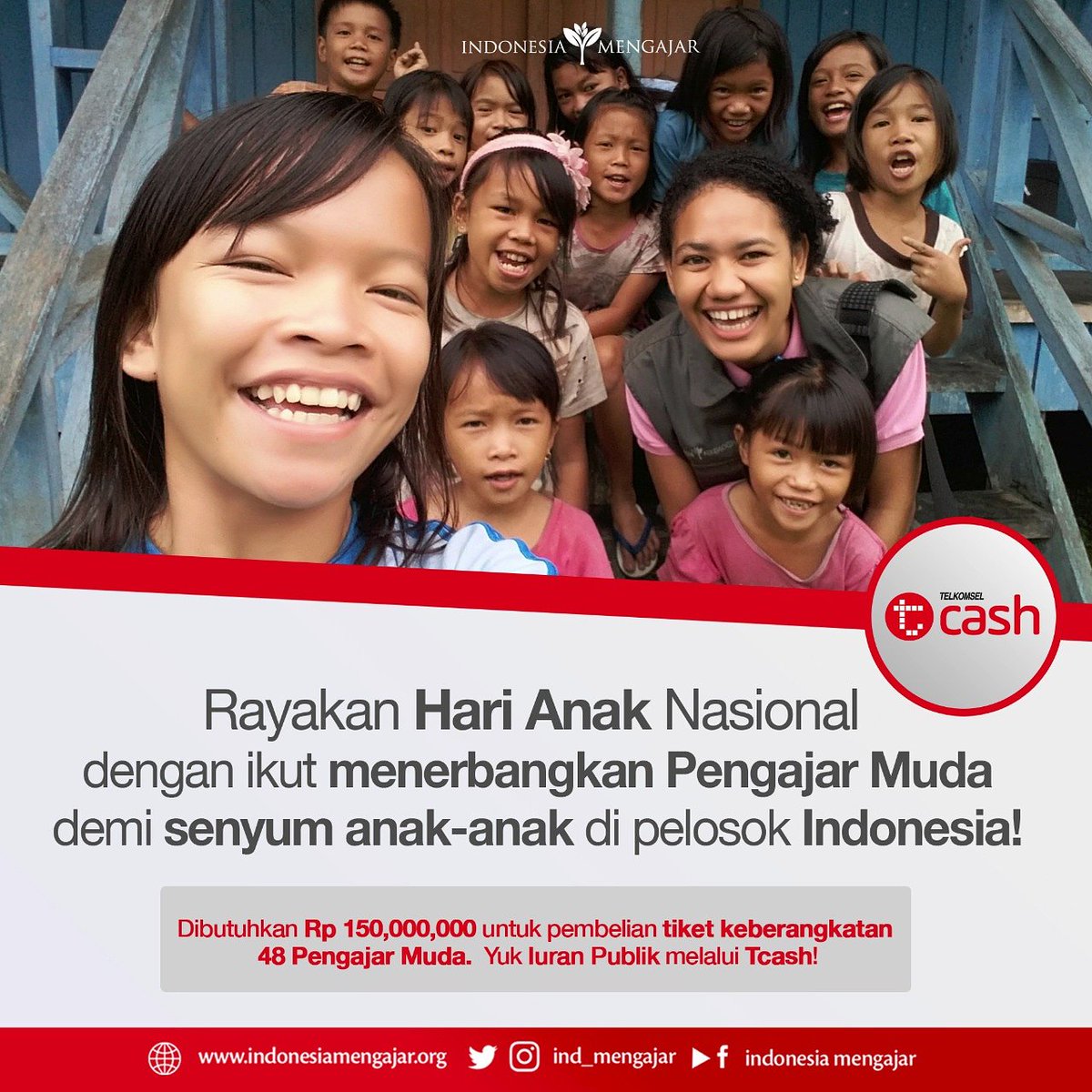 Ind_Mengajar's tweet image. Kini, melalui Tcash kamu bisa ikut menerbangkan para Pengajar Muda ke pelosok daerah, demi senyuman anak-anak Indonesia. Menyambut Hari Anak Nasional, yuk, ikut #IuranPublik #IndonesiaMengajar #PakeTcash!