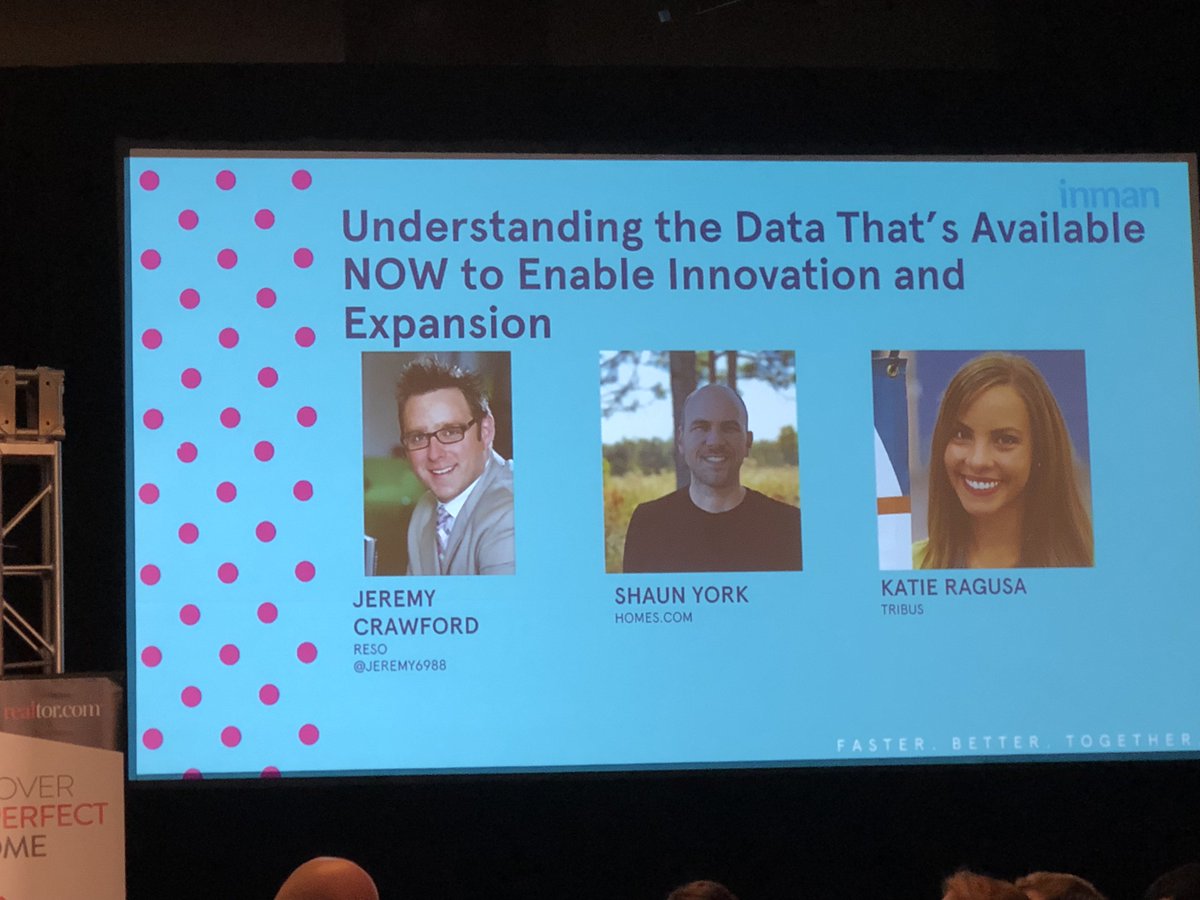 RESOStandards's tweet photo. RESO's CEO, @jeremy6988, and Katie Ragusa, VP of Product at Tribus, at their session this afternoon discussing,"Understanding the Data That's Available NOW to Enable Innovation and Expansion" the at Inman Connect Data Track. https://t.co/gGyRGWEBms