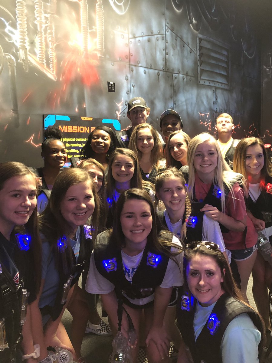chsfbcheer's tweet photo. When 2 become one! Fun day of bowling and laser tag @tennpinalley with Forrest High School cheerleaders. We are already planning next month’s event! 💜💙🦁🚀📣#atraditionbegins #newfriends #sharingadream https://t.co/u4WovmesQr