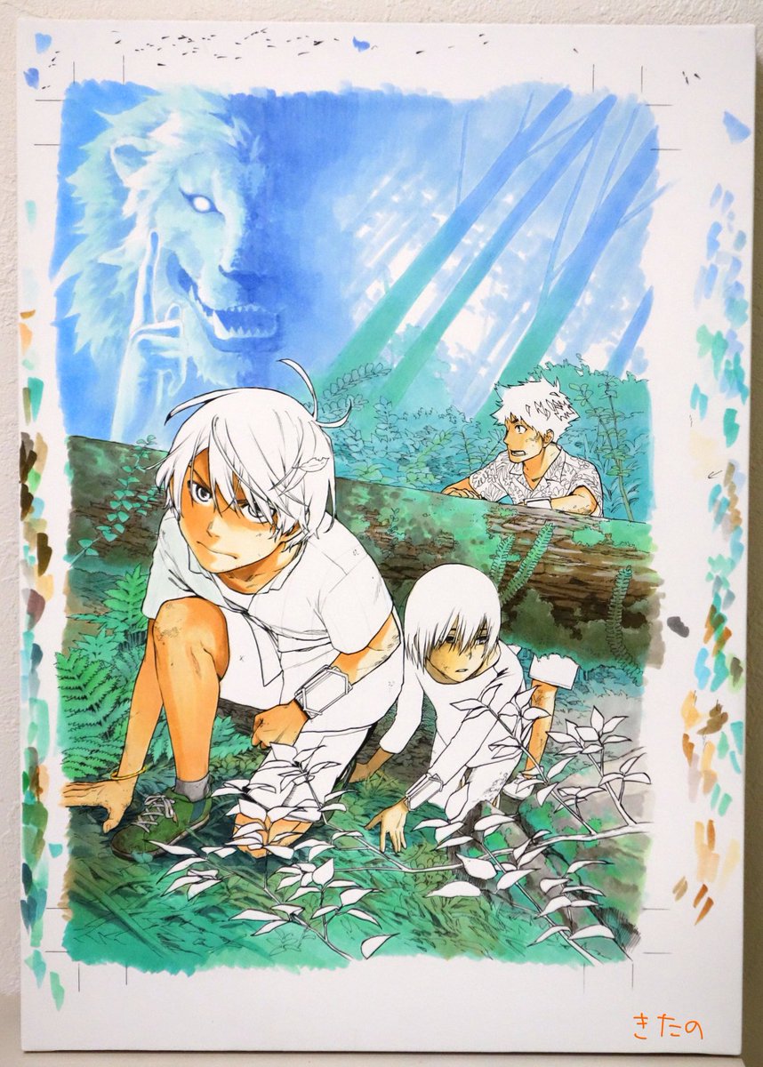 背景塗り→人物塗り　ユウ君は血色が悪いのでグレーなどで影を付けます。 