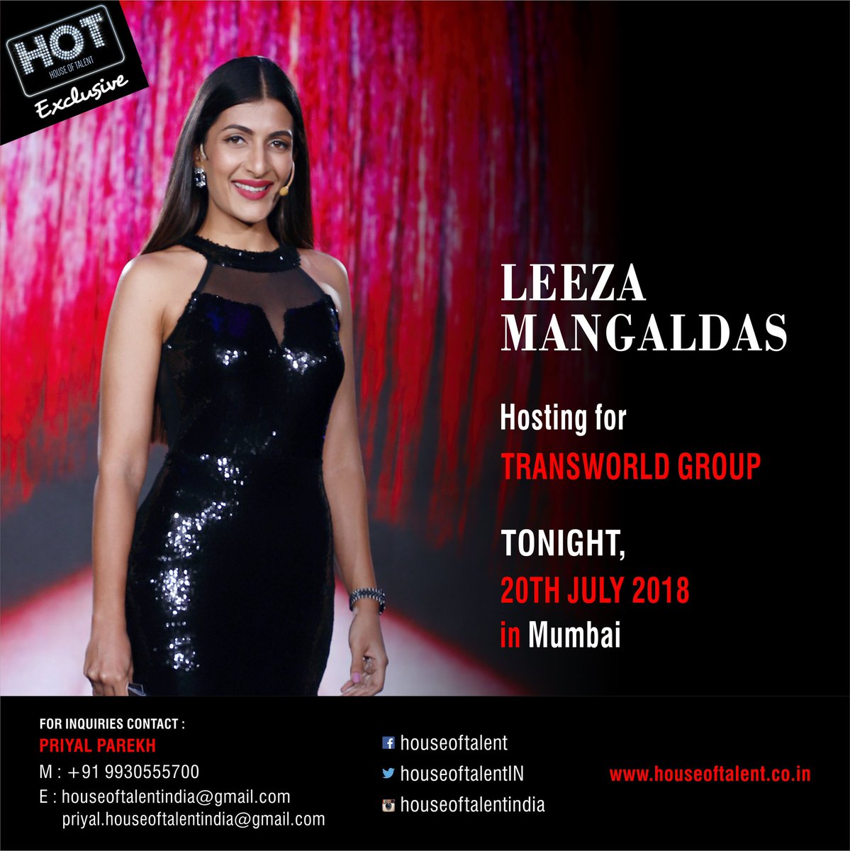 Beauty at it's Best! Yes it's <a href="/leezamangaldas/">Leeza Mangaldas</a> hosting an event for Transworld Group TONIGHT in Mumbai

#host #HOT #HouseOfTalentIndia