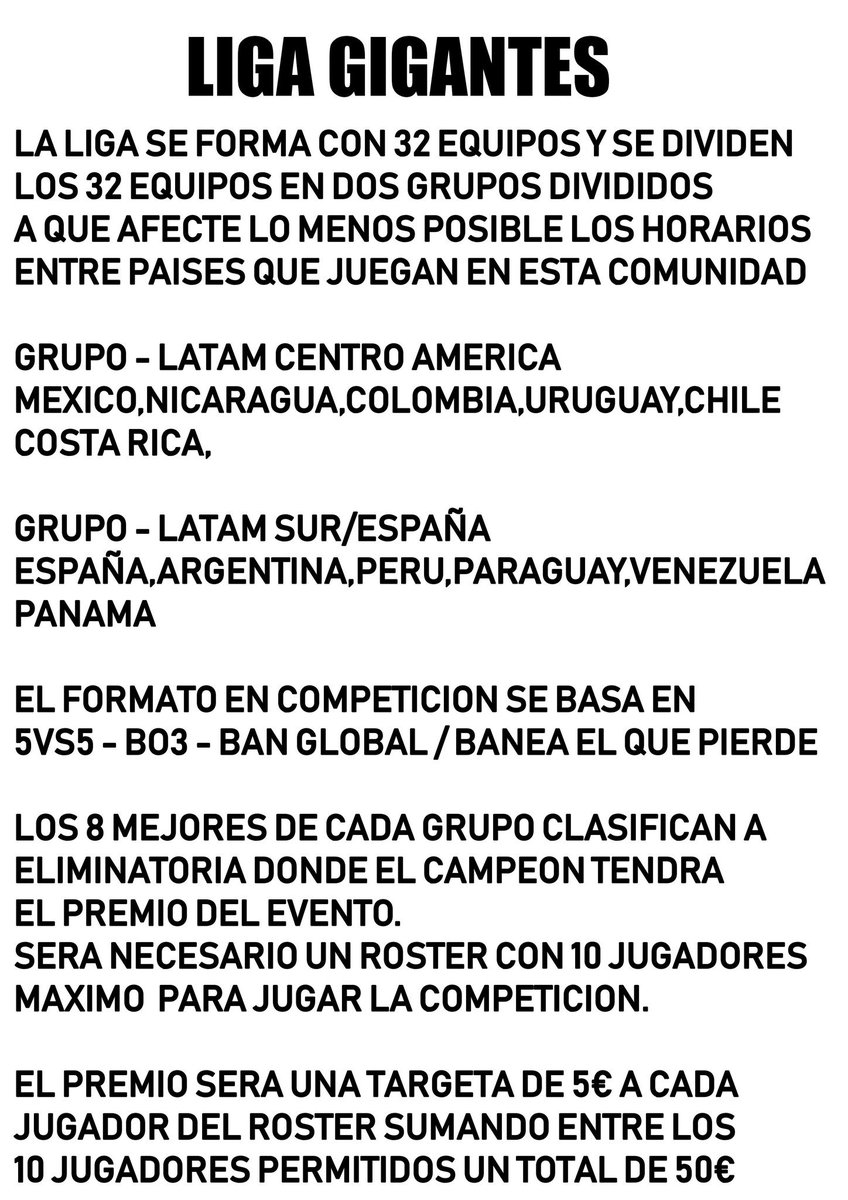 GigantesLiga's tweet photo. Inauguramos la Liga Gigantes !
Requisitos de participacion:
Seguir a la liga @GigantesLiga 
Seguir al patrocinador @ricky7777777777 
Seguir al moderador
@WeedMay_YT 
Seguir a la moderadora
@lidia_pecina 
Nombra a la liga en un TW y consigue 20 RT
Al finalizar mandar prueba a MD https://t.co/y34ysn8bjr