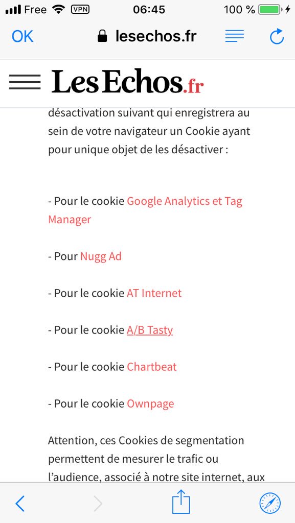 MCPLLM's tweet image. Non @LesEchos ceci n’est pas #privacybydesign #privacybydefault vous demandez à vos lecteurs d’aller sur chaque site de société de traçage pour faire un opt out de cookies. Utilisez un outil qui permet de choisir VRAIMENT facilement quels cookies vos lecteurs acceptent  #GDPRfail