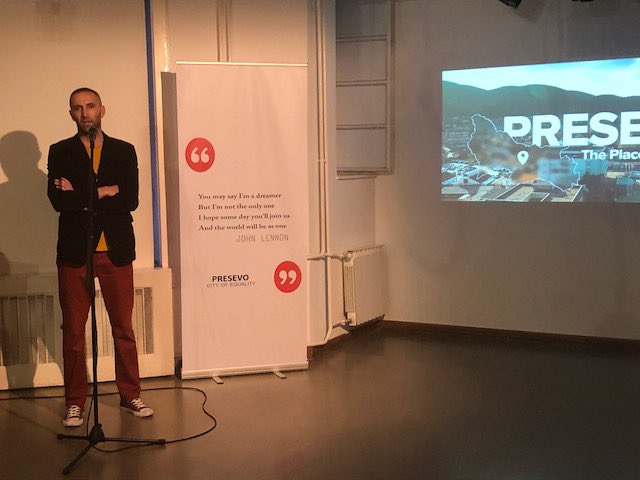 IlirBocka's tweet photo. Meaningful exhibition of photographer @krenarhalimi on the subject "#Preshevo proud of the noble gesture of its citizens during 2015 #refugee crisis" shown at cultural center #Parobrod #Belgrade. Also attended by #Preshevo Mayor Mr Arifi and #UNHCR Ambassdor #Begrade Mr Schodder. https://t.co/ocj5EU6Jp0