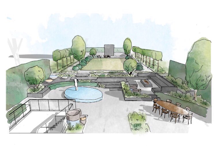 mark_latchford's tweet image. Early concept sketches for a multilevel contemporary garden in London. A @BowlesWyer team effort #gardendesign #waterfeature #infinityedge #firetable #entertainingareas #pebbleseats #gardensculpture #featurewall #floatingstairs #multistemtrees #handdrawing #conceptdesign #sketch
