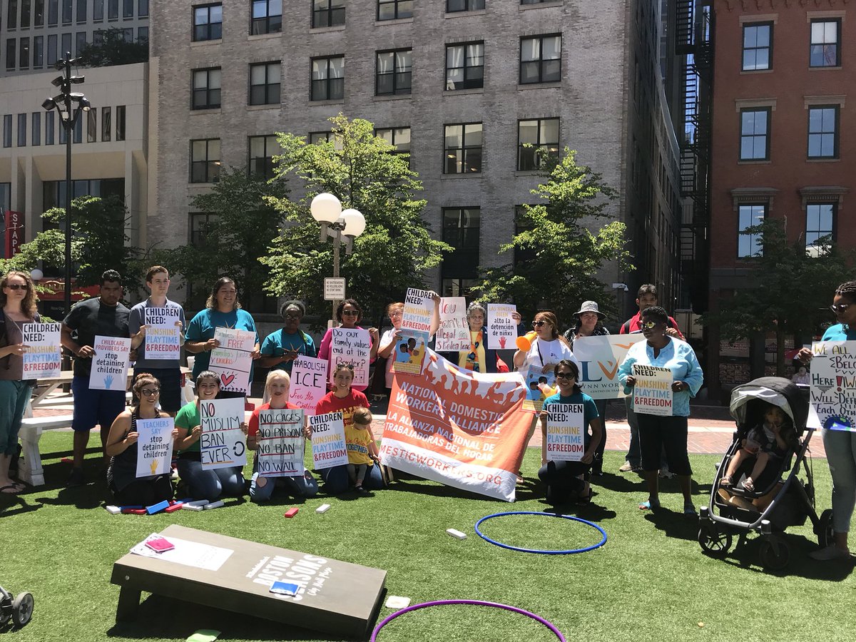 MassJwJ's tweet photo. Nannies and kiddos lead the way @domesticworkers @mataharijustice @jwjnational #FamiliesBelongTogether #TogetherandFree https://t.co/npRYzpe6ED