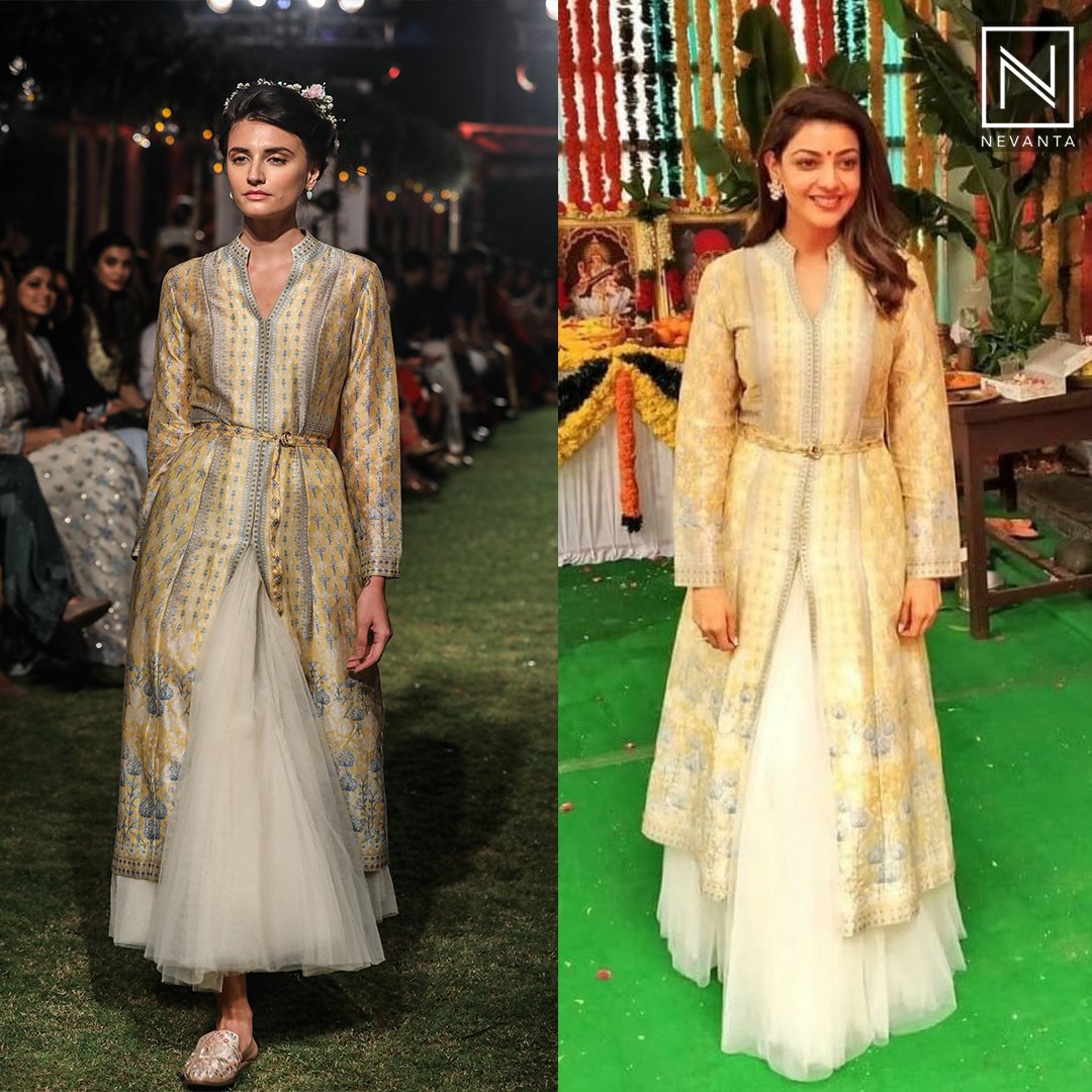 NevantaMedia's tweet photo. #RamptoReality: @MsKajalAggarwal spotted in a gorgeous ensemble by @anitadongre from @LakmeFashionWk SR18 https://t.co/NAGQIijOPE