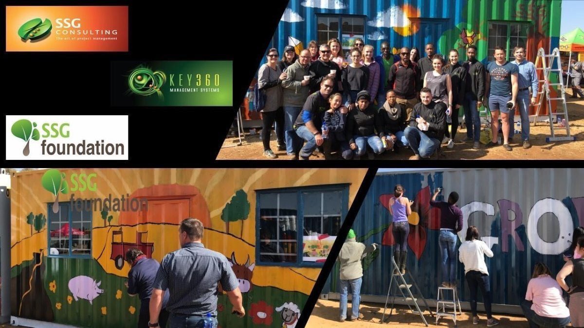 SSGKEY360's tweet photo. Joining together for Mandela Day to paint eight shipping containers, which will be converted into a much needed creche in the informal settlement Plastic City. #SSGConsuting #SSGFoundation #KEY360 #thelostchildren #plasticcity #SAcaresforlife https://t.co/XS2Yw7hqFD