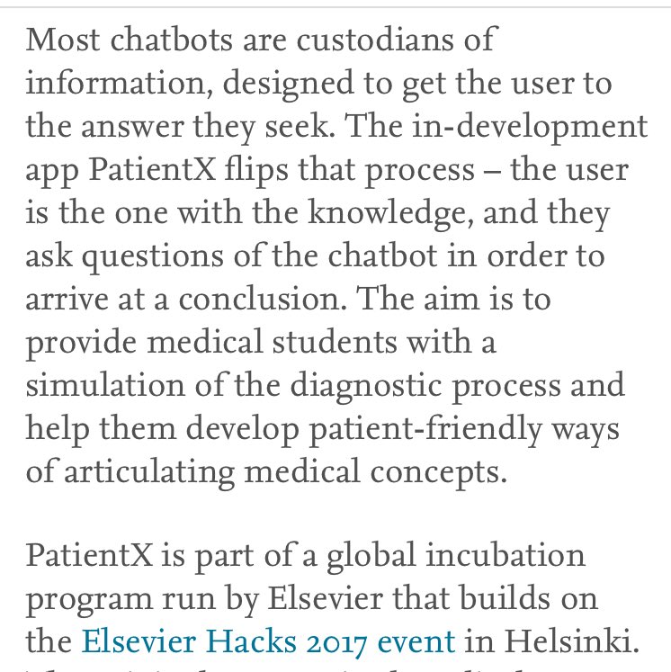 BredaCorish's tweet photo. And the winner of #Elsevierhacks is....@PatientXbot 👏
How ingenious is this! 👇 https://t.co/EaS75vpz7H