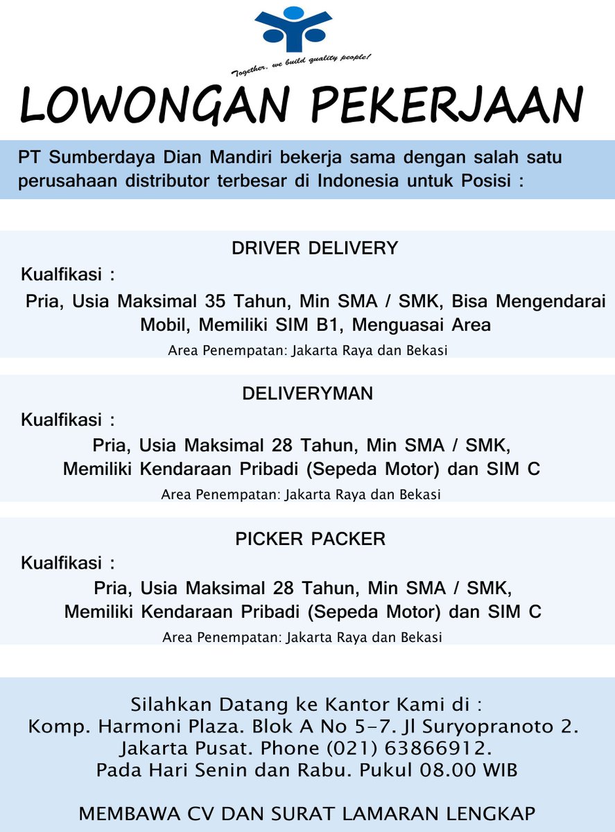 SDM_Loker's tweet photo. #INFOLOKERJAKARTA #INFOLOKERBEKASI #INFOLOKERSMA #INFOLOKER #INFOKERJA #LOWONGANKERJA https://t.co/s063YoWYva