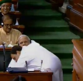 Aap logon ke andar mere liye nafrat hai, aap mujhe Pappu aur bohot gaaliyan dekar bula sakte hain, lekin mere andar aapke liye nafrat nahi hai: Rahul Gandhi. He then walks up to PM Modi and gives him a hug #NoConfidenceMotion