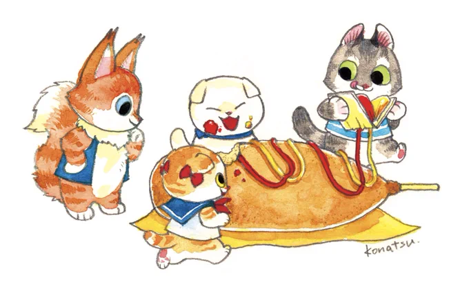 パキッてするケチャップかけてくれる小さい猫 