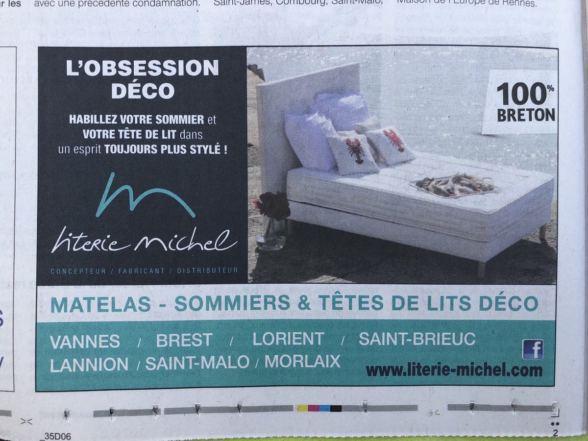 CommRennes's tweet photo. Très jolie idée : cette présentation d’un sommier près de l’océan avec son plateau de fruits de mer sur matelas nu, agrémenté de ses oreillers homard. Merci qui ? Merci Literie Michel ! #pub #ouestfrance #rennes https://t.co/5z71EOK6nh