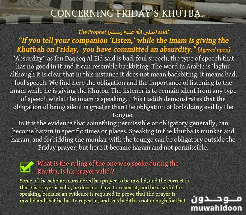 Muwahidooncom's tweet photo. Saying "listen" while the imaam is giving the khutbah...."you have commited an absurdity". https://t.co/0CANbgo15j