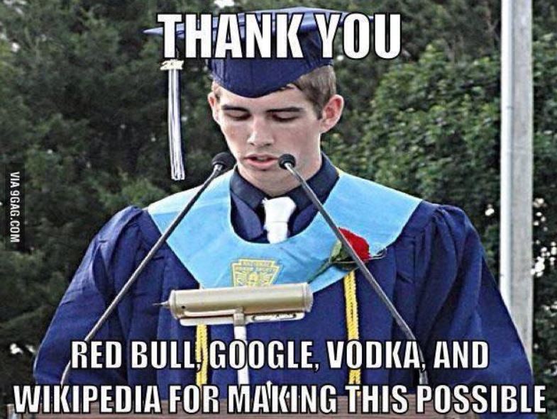 djargent2003's tweet photo. 🎓 Its #college &amp; #university #graduation days, all over the 🇺🇸 #USA and the 🇬🇧 #UK. So, 'I'd like to thank...'        #Memes #memesdaily #GraduationMemes #Students #Google #Wikipedia #redbull #Vodka https://t.co/8KtWvYgcwt