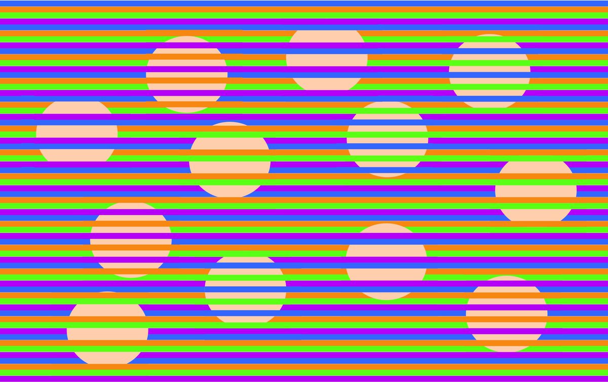 qikipedia's tweet image. A wonderful Munker illusion from @NovickProf. All the dots in the background are the same colour (RGB 250, 219, 172). (Credit: David Novick/The University of Texas)