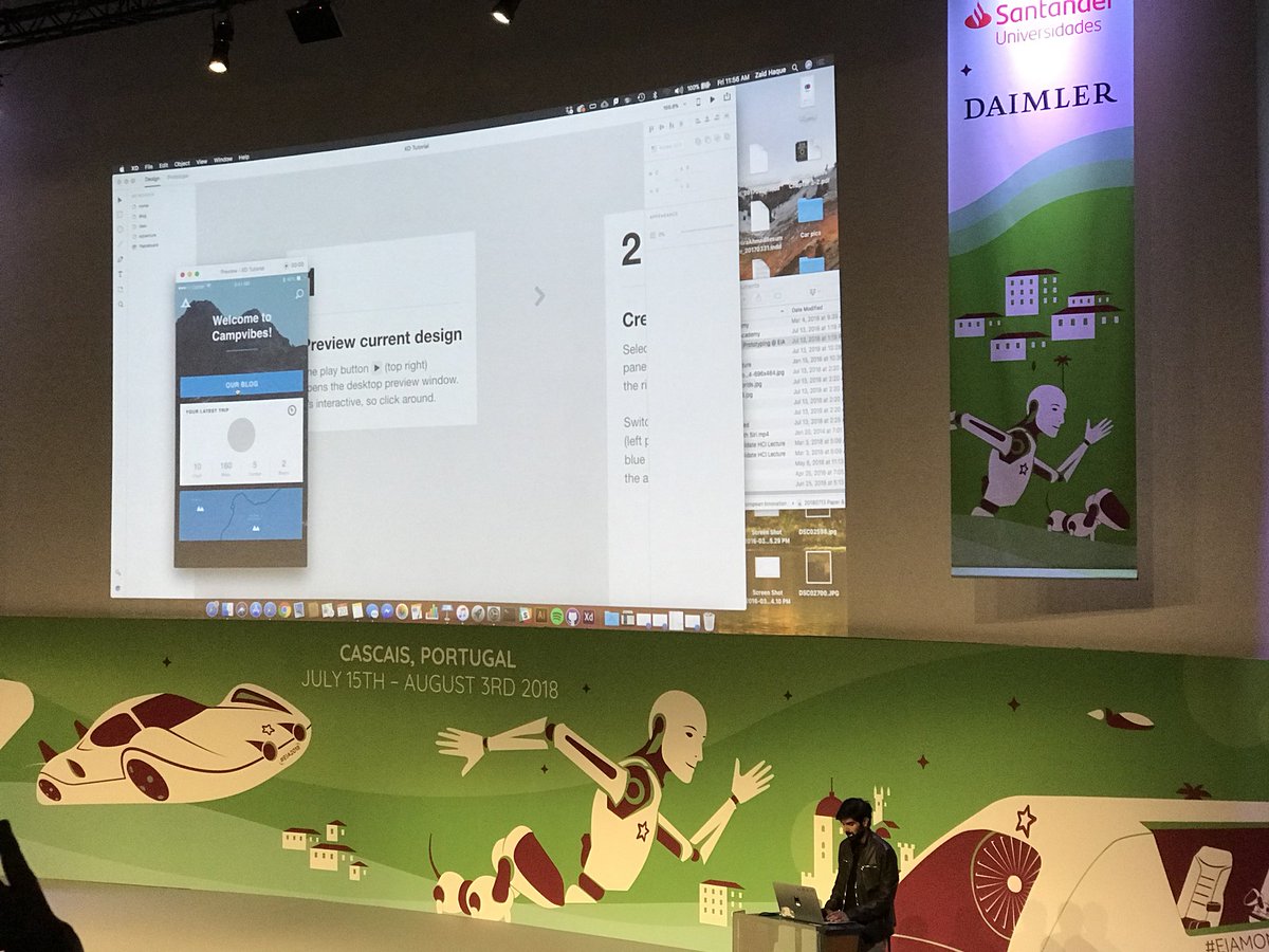 Prototyping with #AdobeXD. Thanks <a href="/zaidhaque/">Zaid Haque</a> for knowledge sharing at #eia2018