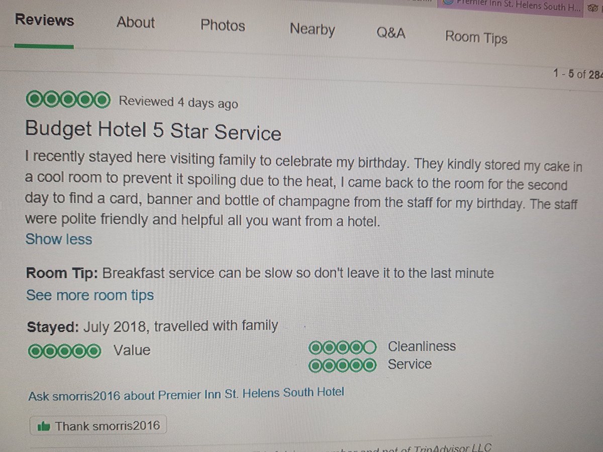Another 5* review for <a href="/StHelensSouthpi/">St. Helens South Premier Inn</a> quoting 5* service... what more can you ask for?! #summerofservice <a href="/AndyFr4ncis/">AndyFr4ncis</a> <a href="/kerrylawson16/">Kerry Lawson</a> @