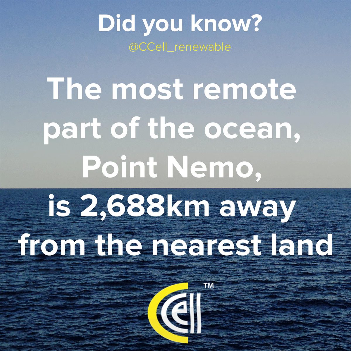 CCellUK's tweet photo. #DidYouKnow The most remote part of the #ocean, Point Nemo, is 2,688km away from the nearest land! https://t.co/Or4AfciICm #curiosities #facts https://t.co/0TlUwqLOH6