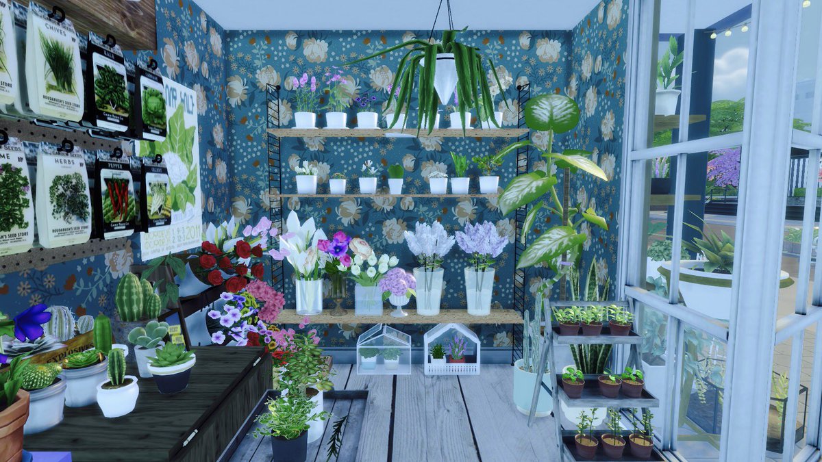 omegu2102's tweet photo. 服屋さん、花屋さん、キッチン用品店、寿司屋さんも作ってあった。キッチン用品屋さんは商品数が少なくてやっていけてなさそうな感じだなぁ。寿司屋さんは如何にもな外国の寿司屋さん。#sims4 #sims4shop #sims4newcrest https://t.co/Z62XanxCM0