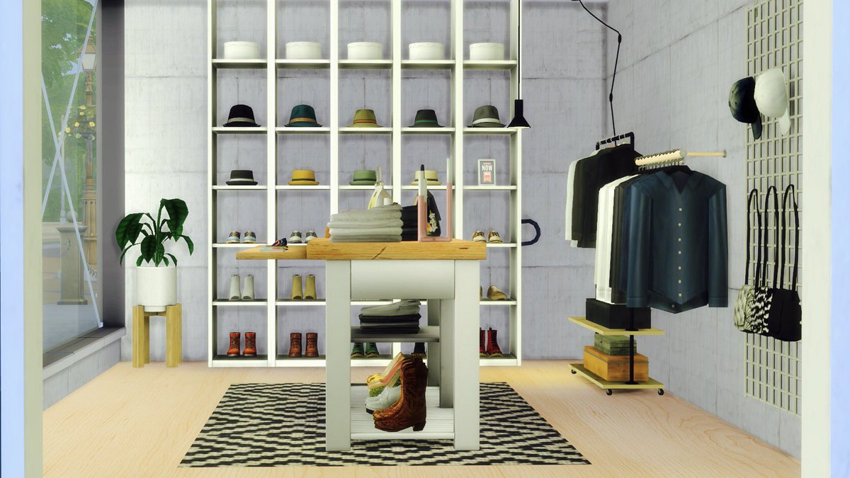 omegu2102's tweet photo. 服屋さん、花屋さん、キッチン用品店、寿司屋さんも作ってあった。キッチン用品屋さんは商品数が少なくてやっていけてなさそうな感じだなぁ。寿司屋さんは如何にもな外国の寿司屋さん。#sims4 #sims4shop #sims4newcrest https://t.co/Z62XanxCM0