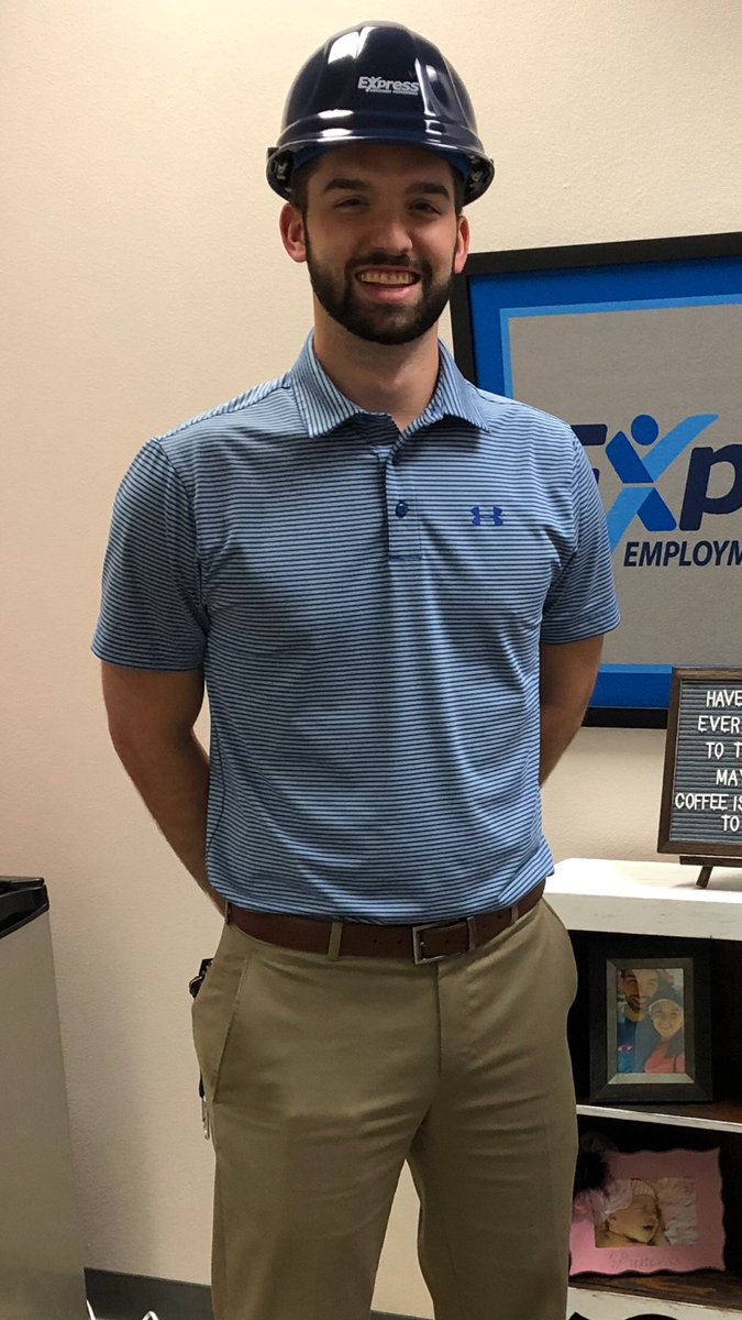 Ryan showing us our new hard hats! #webelieveinsafety #ExpressEmployment #LongviewTx