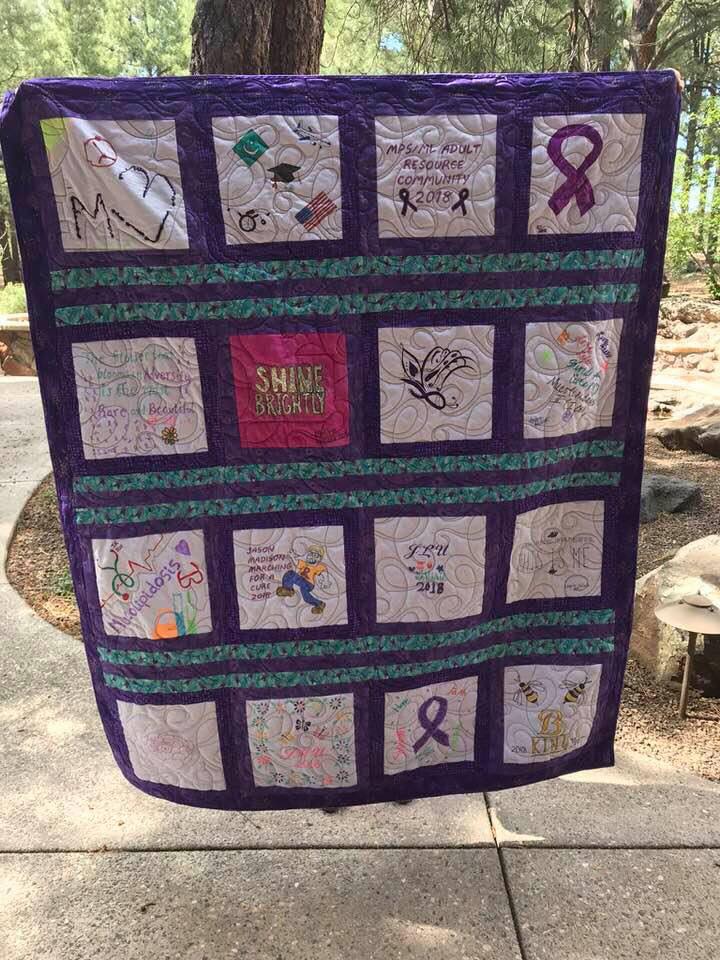 MPSSociety's tweet photo. An amazing community of adults with MPS and ML contributed squares to this beautiful quilt that we will be auctioning off at the Symposium in San Diego. All proceeds will benefit the great work of our Adult Resource Committee! https://t.co/9W2iWt0lid