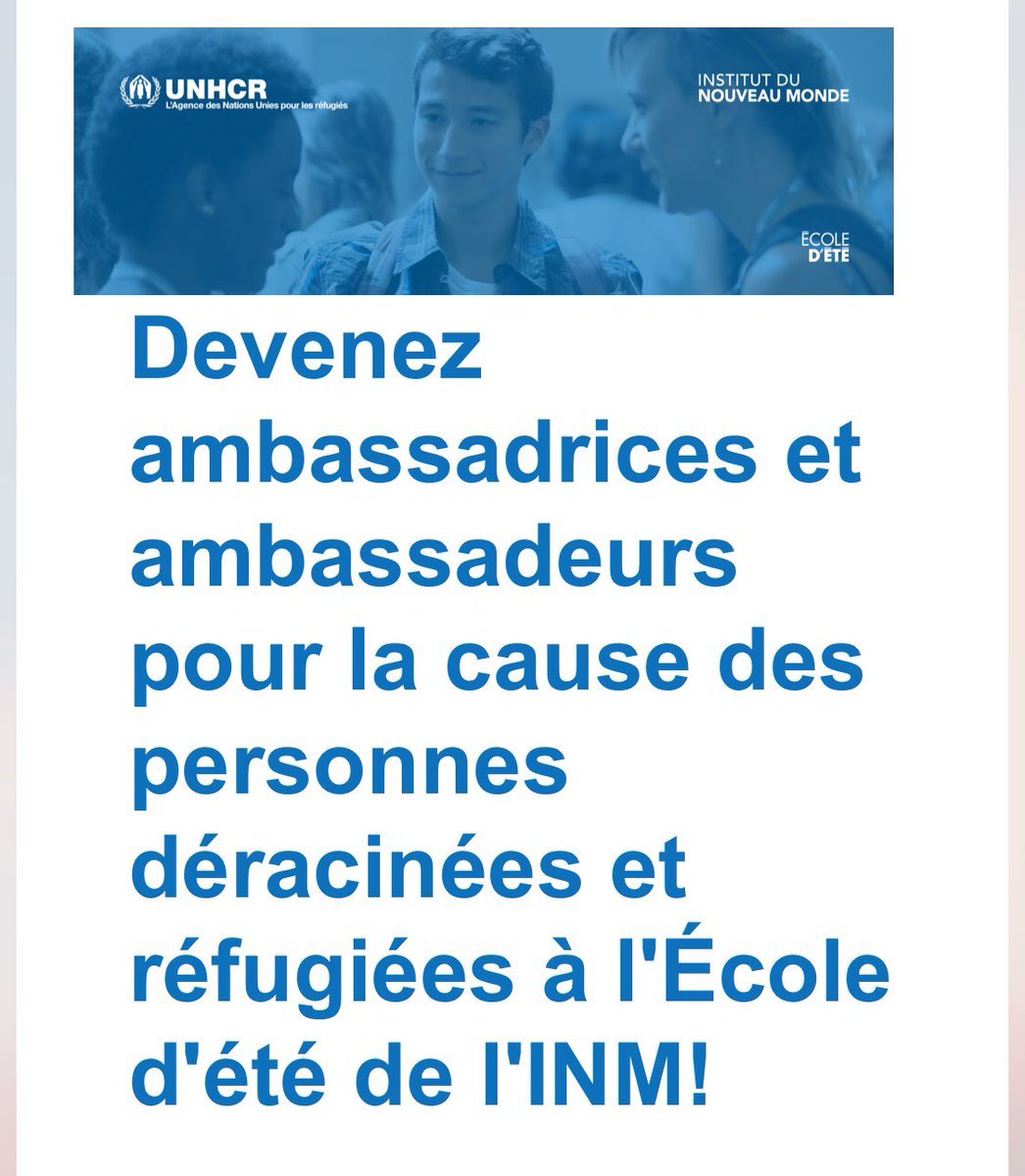 jnbeuze's tweet photo. Si tu résides au #Québec et as entre 15 et 35 ans, deviens un ambassadeur pour la cause des réfugiés avec @INM_voix &amp; @UNHCRCanada.

On a besoin de toi si tu es prêt à changer le monde ▶️ https://t.co/hsZ7d7uDvc https://t.co/HzSb77Hbpu