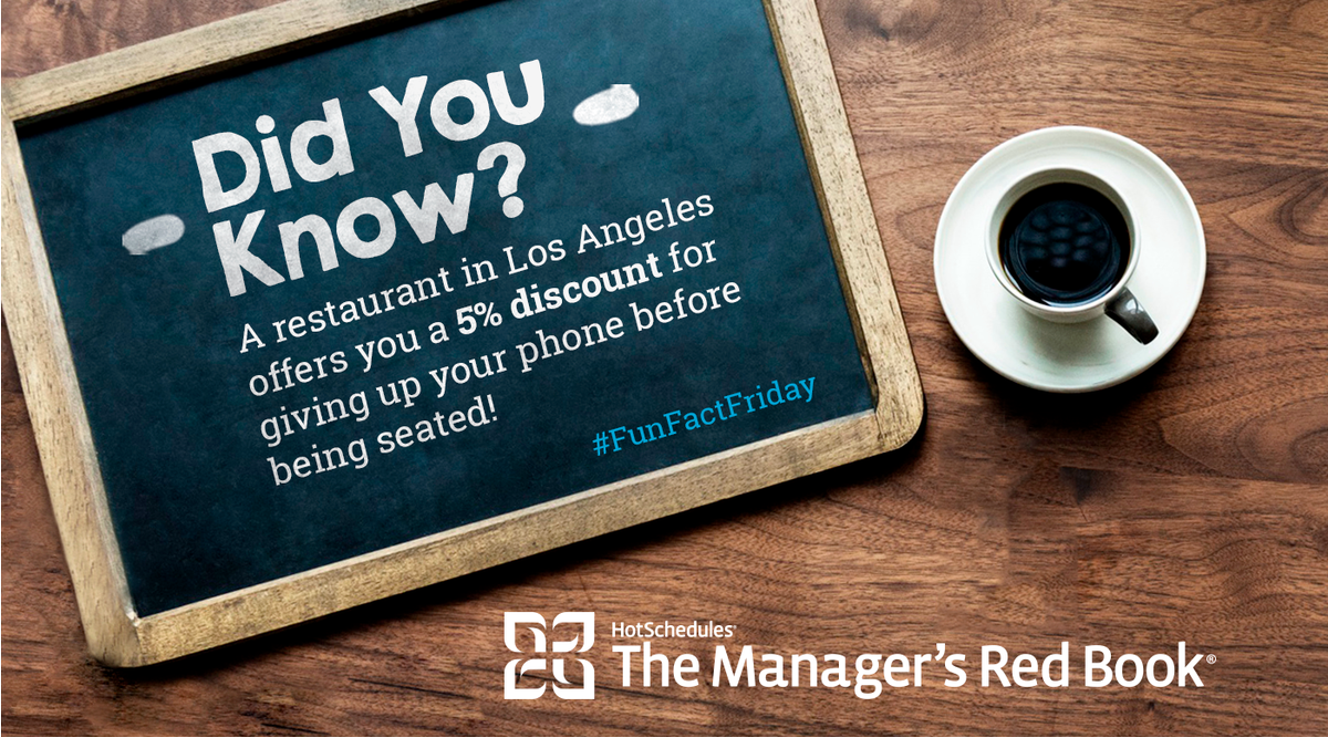 managersredbook's tweet image. Since initiating their no-phone incentive, Eva Restaurant estimates that 40-50% of their customers now ditch their phones for the entirety of their meal!

#FunFactFriday

#funfactfriday #fridayfunday #Friday #fridayfacts  #foodspiration #stayconnected #losangeles #evarestaurant