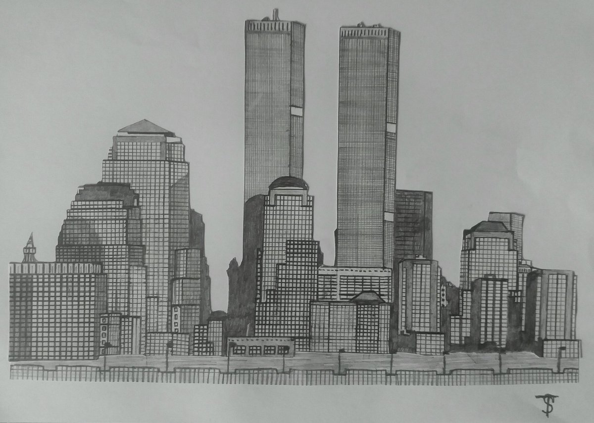 Art Twin Towers Drawing - Fotomuslik