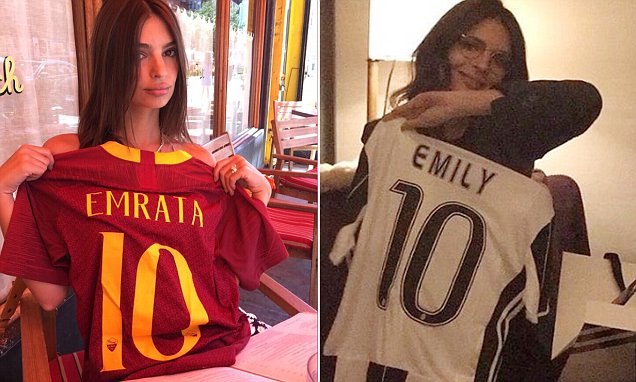 Emily Ratajkowski poses with Roma shirt as model looks to lift spirits after goalz24.com/post/101868 #WorldCup #WorldCup2018 #Russia2018