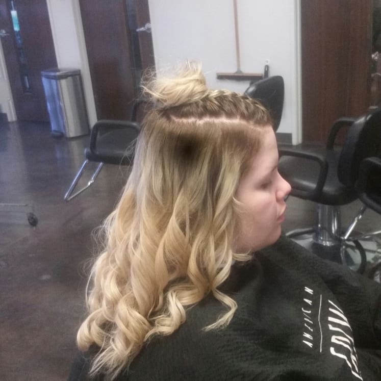 ExpressJacks's tweet photo. Braid to bun plus curls! 
#hairbyjacks https://t.co/y4s9pEM33A
