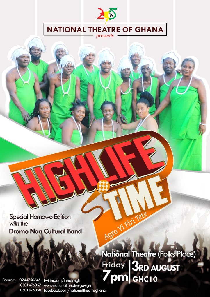 TheatreGh's tweet photo. Their music is rythmic, melodic and traditional, their dance is smooth and fluid with splendour. Join us on Friday, 3rd August, 2018 @ 7pm for the special Homowo edition of Highlife Time at the Folksplace (National Theatre). Featuring is the Dromo Naa Cultural Band. Rate is 10ghc https://t.co/JwwE7zI1XW